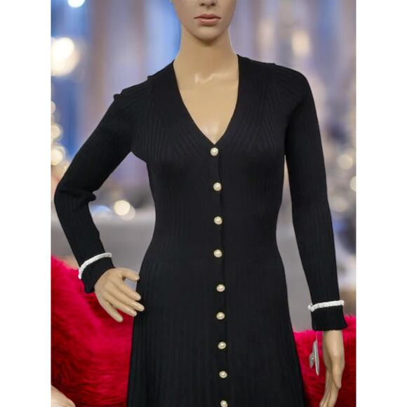 (60% OFF ) NWT Taylor Fit And Flare Black/Ivory Midi Sweater Dress M MSRP: $140 - Picture 6 of 8